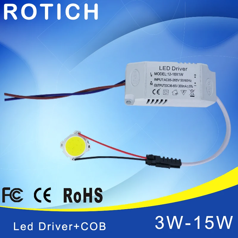 

3W 5W 7W 10W 12W 15W COB LED +driver power supply built-in constant current Lighting 85-265V Output 300mA Transformer