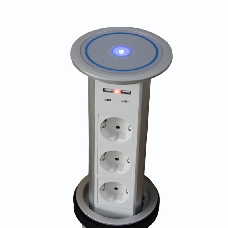 Intelligent Motorized Pop Up Power Outlet 2*power outlet + 1 charge USB aluminum shelf for Germany USA Canada Japan UAE SA