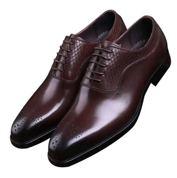 NEW Brown Tan / Black Oxfords Business Shoes Mens Dress Shoes Genuine Leather Goodyear Welt Prom Shoes Mens Wedding Shoes