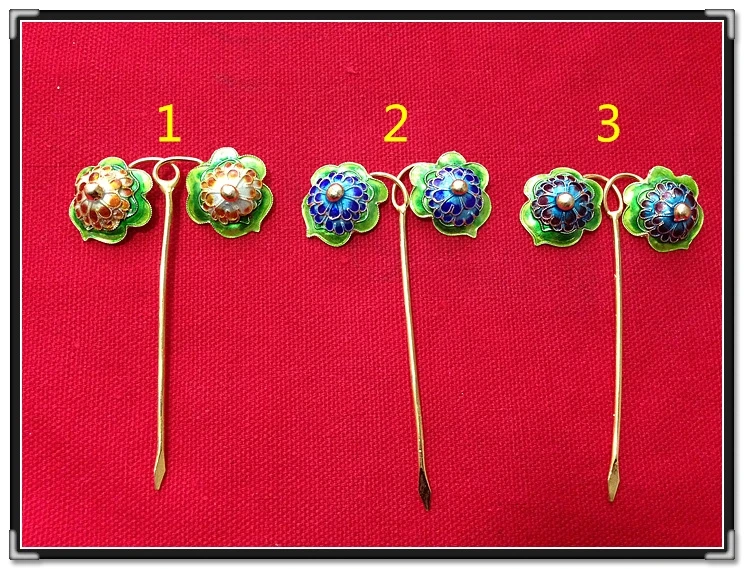 Traditional Pinach Artwork Pure 999 Fine Silver Cloisonne Hair Stick Pure Handmade Cloisonne Brooch Miao Hair Accessories