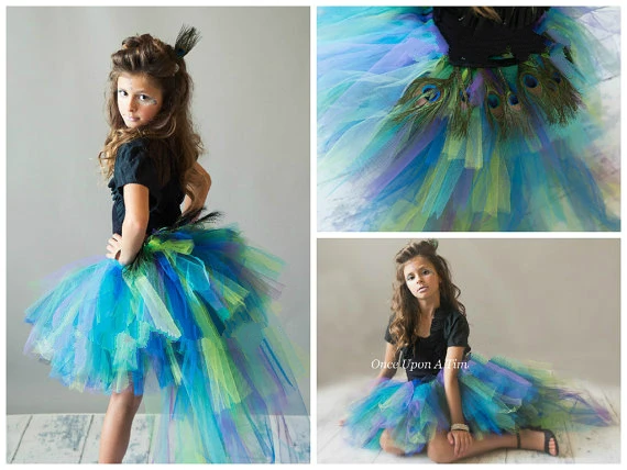 Peacock Feather Bird Bustle Tutu  Skirt with Train Newborn -12 Baby Girl Tutu Skirt Adult Mardi Gras Birthday Halloween Costume