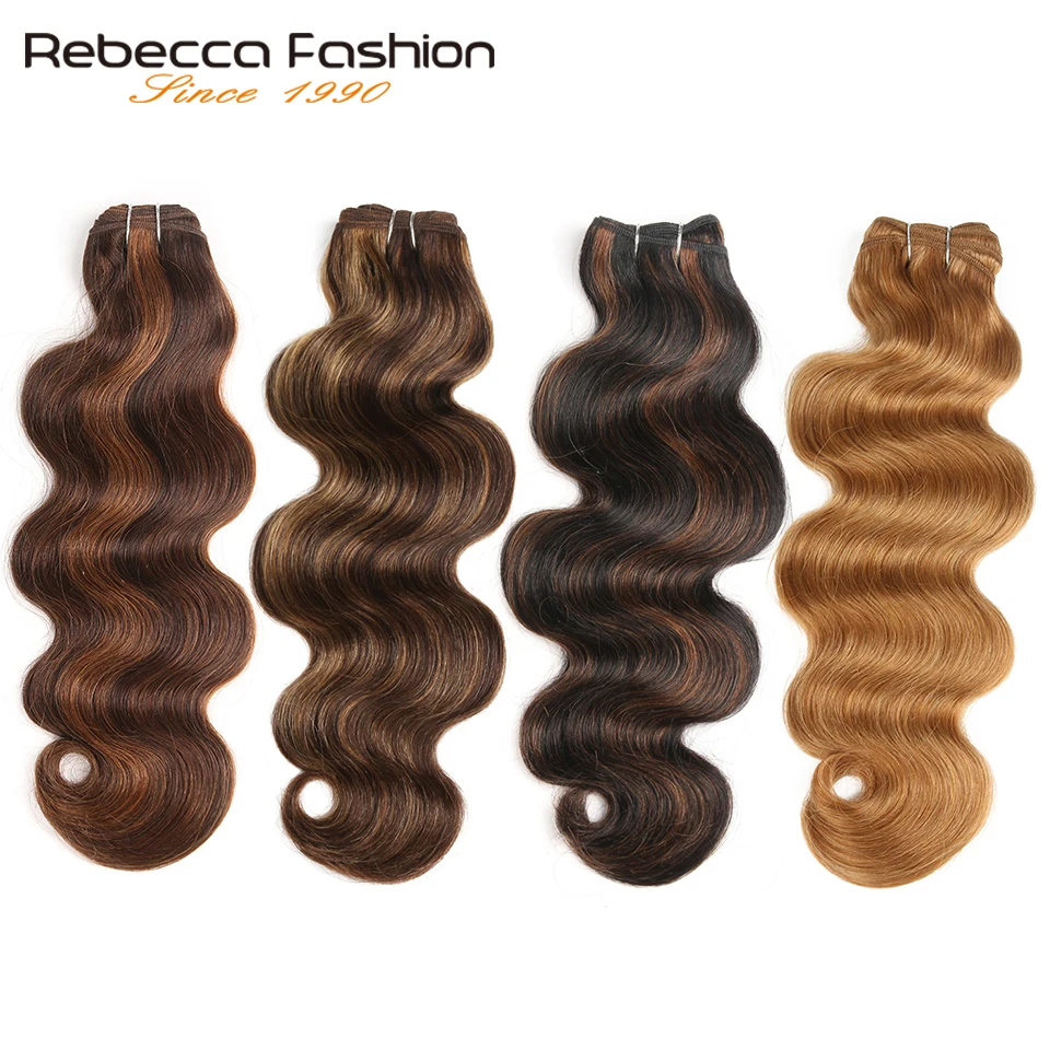 Rebecca Double Drawn Hair 113g Remy Brazilian Body Wave Human Hair Bundles P4/27 P1B/30 P4/30 Ombre Red Brown Black Colors