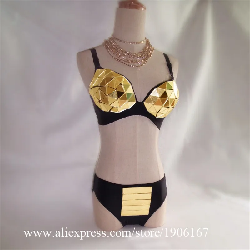 Gold Silver Color mirror Sexy Lady Nightclub Party Dress Bar Stage Performance DS Dancewear Novely Clothing Birthday Gift