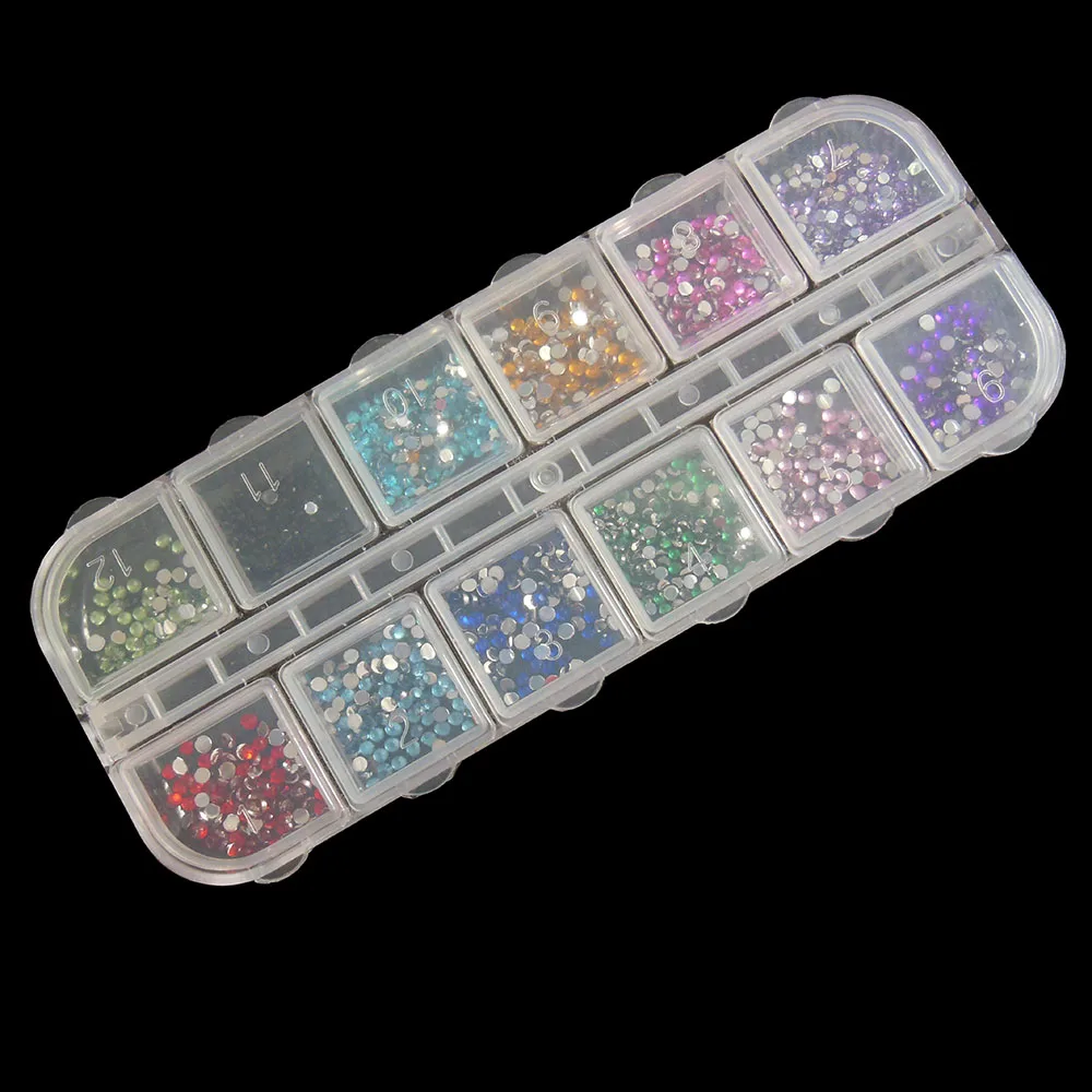 12 kleuren nail crystal stone 2mm Clear Nail Art Rhinestone Decoratie Glitter Voor DIY Tips Decoratie NAIL ART TOOL