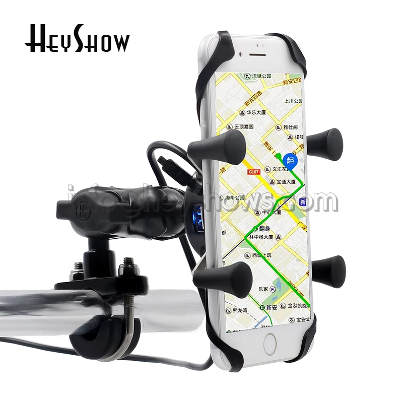 USB Rechargeable Phone Holder for Bicycle and Motorcycle, 360 Degree Rotation, Universal Mount for 3.5-6 Inches Phone, 2 in 1