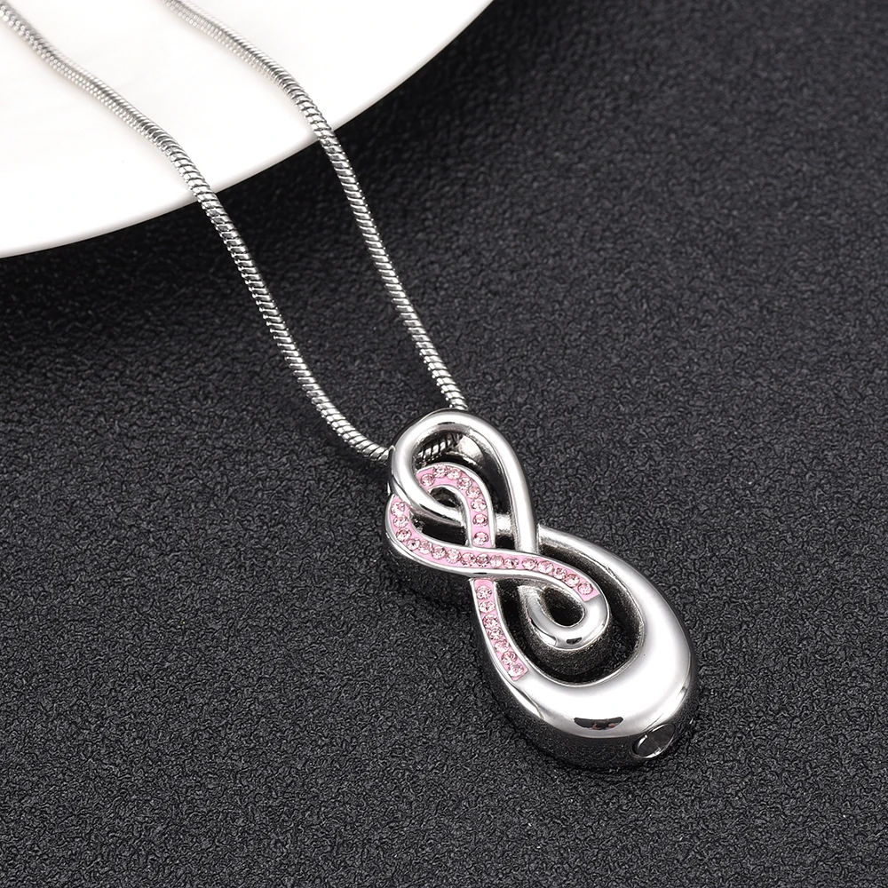 High Polished 316L Stainless Steel Cremation Pendant Necklace Infinity Breast Cancer Charity Memorial Pendant Jewelry