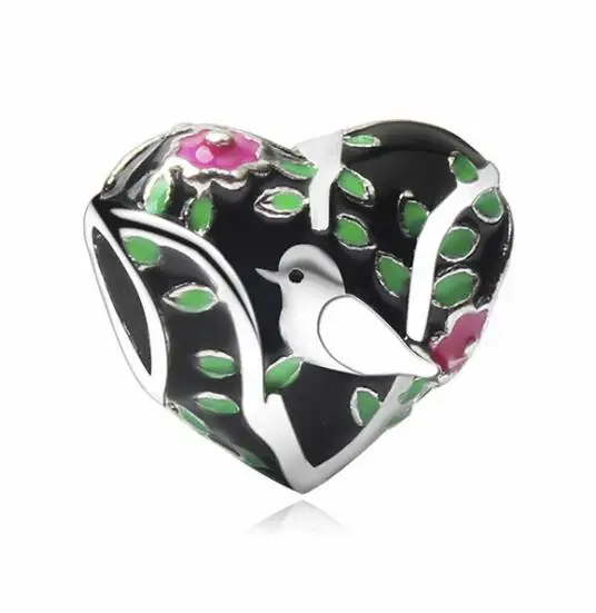 Btuamb European Flower Bird Hamburger Trophy Poker Love Heart Beads Fit Brand Charm Bracelets Necklaces DIY Making Jewelry