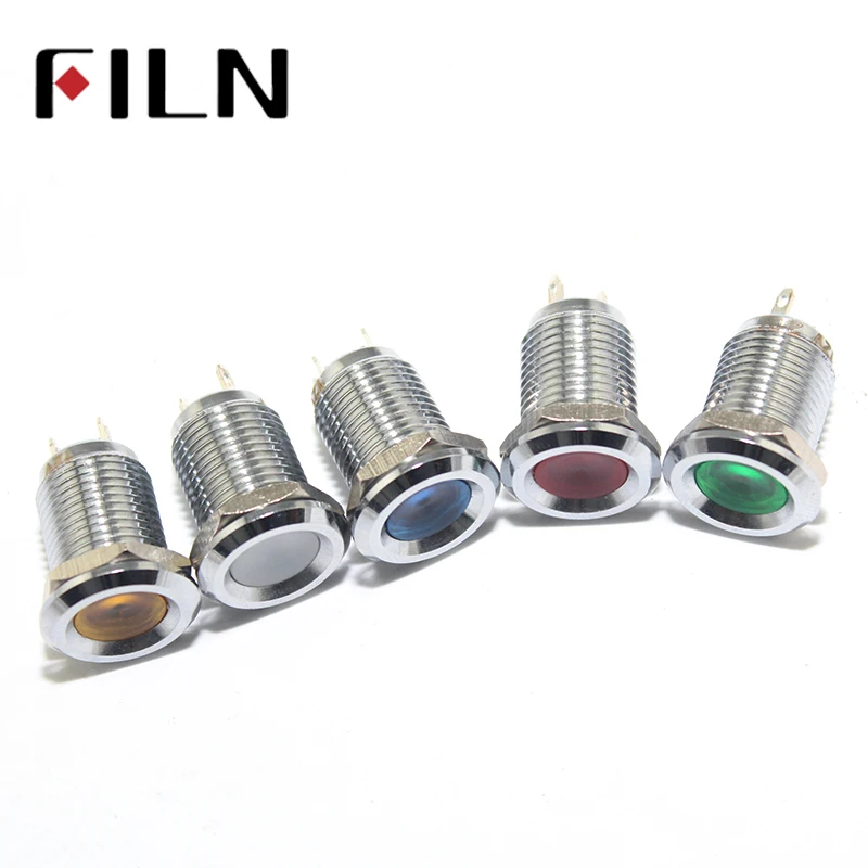 FILN pilot signal lamp 12mm 12v 24v 110v red blue green white led light