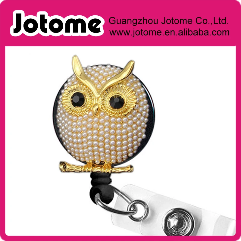 Silver Pearl OWL ID Badge Holder/Nurse Jewelry-Beaded Professional ID Badge Holder