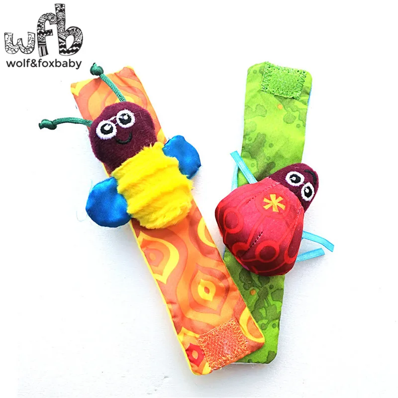 Retail 2pcs/pack infant baby toys new style animals bees + ladybird Wrist Rattles with ring bell for learning&education