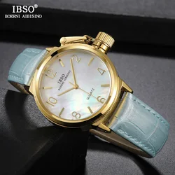 IBSO Brand High Quality Women Classical Quartz Watch Genuine Leather Strap Watches For Female Wrist Clock Montre Femme