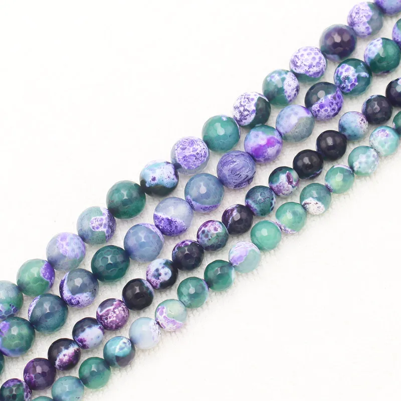 Wholesale Faceted Multi-Color Fire agates 6-12mm Round Beads 15