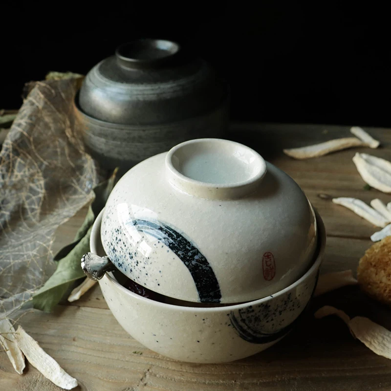 ANTOWALL Ceramic 6.5 inch bowl home instant noodle bowl Chinese style tableware soup ramen bowl porcelain