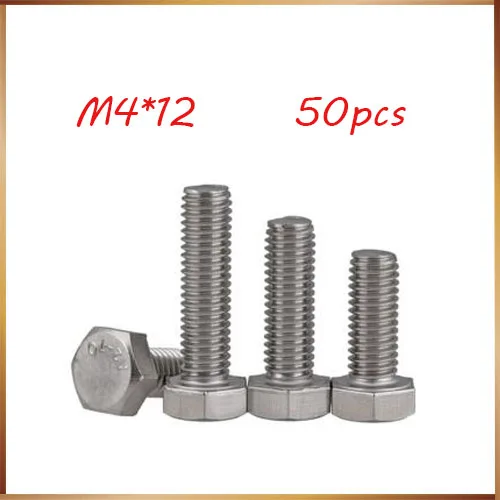 

Free shipping50pcs/Lot DIN933 M4x12 mm M4*12 mm 304 Stainless Steel hex bolts Outside the hexagonal screw m4 bolts,m4 nails