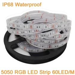 Tira de luces LED de 5m, 12V CC, IP67, IP68, resistente al agua, SMD 5050, de alta calidad, bajo el agua y para exteriores, 300LED, 60LED/M, RGB blanco