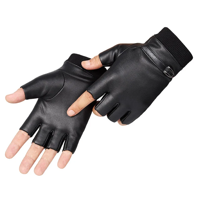 

Half Finger Cycling Glove Winter Elasticity PU Leather Plus Plush Warm Men Sport Fitness Driving Glove C5