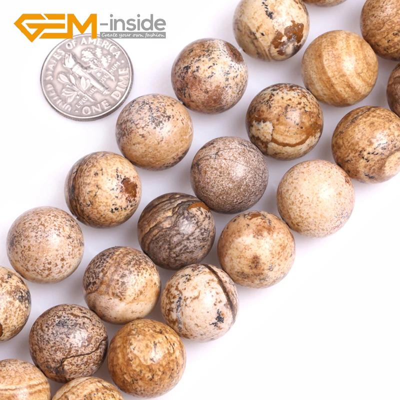 Round Picture Jaspe r Beads: 6mm to 14mm Natural Stone Beads DIY Loose Beads For Bracelet Making Strand 15 Inches DIY Gifts!