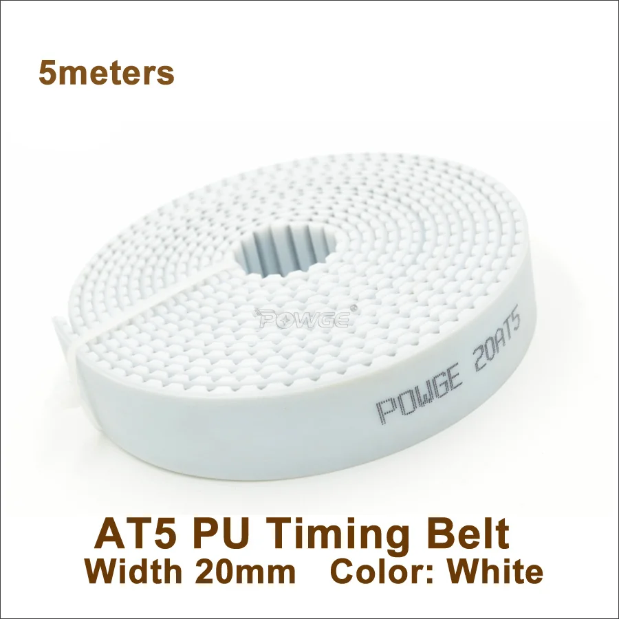 

POWGE 5meters AT5 PU Open Synchronous Belt W=20/40mm AT5 Polyurethane With Steel Core Timing Belt Pulley Metric Trapezoid AT5