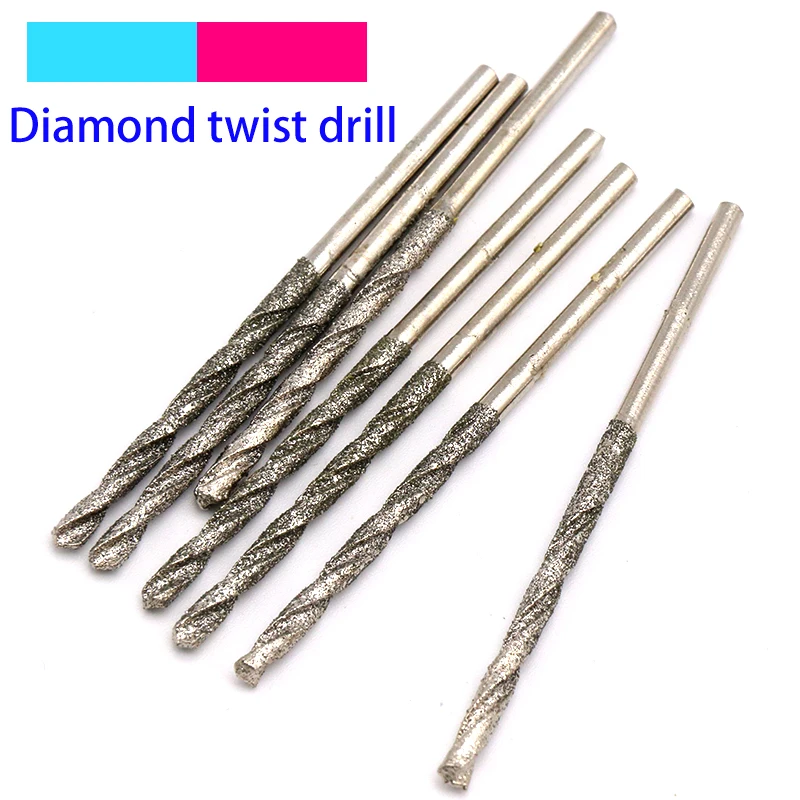 10pcs Diamond Coated Twist Drill Bits Set Needle High Speed Steel Polishing Power Tools For Glass Jewelry Agate Fine Drilling