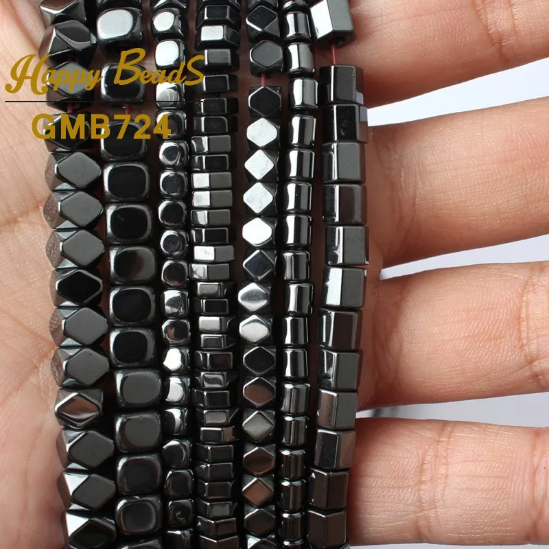 Natural Stone Black Hematite Cylinder Column Ball Square Rondelle Big Hole Black Beads For Jewelry Making Diy Bracelet 15''Inch