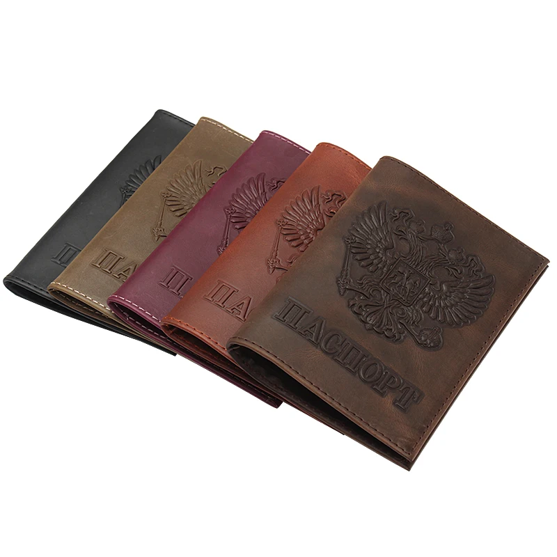 2024New Vintage Style Russian coffee Crazy horse Genuine Leather Passport Holder Cover Case