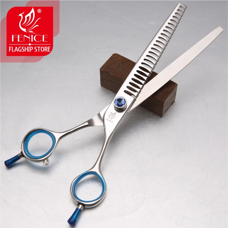 Fenice High quality Japan 440C stainless steel 7 inch blue pet dog grooming thinning scissor thinning rate 75%