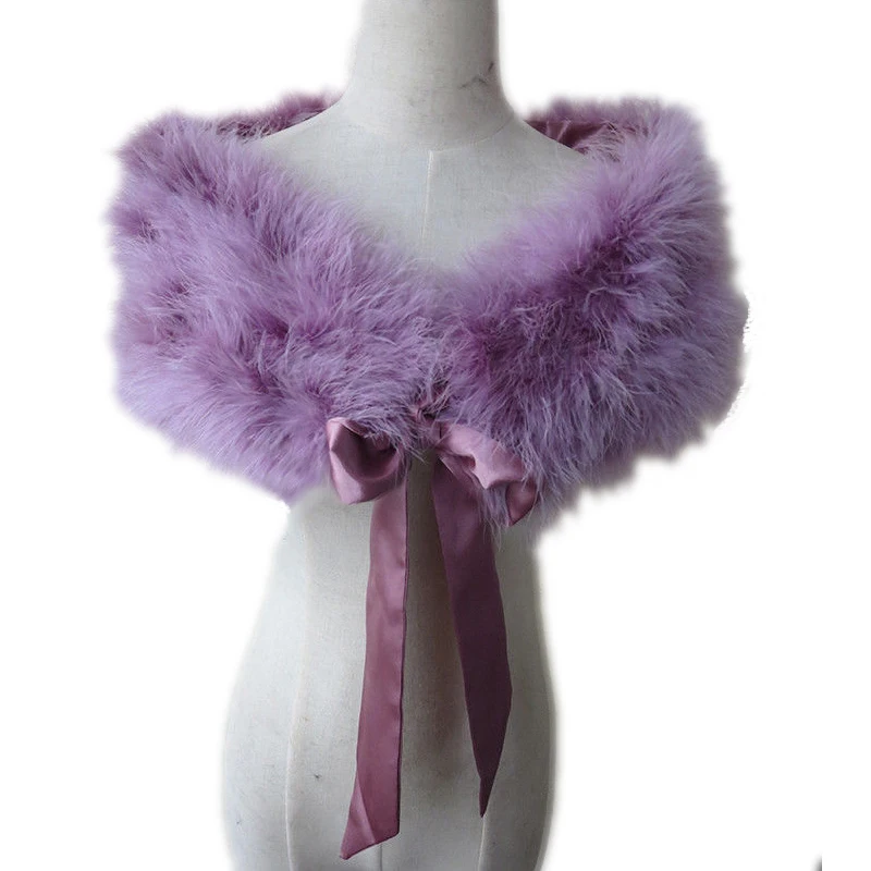 

100% Real Ostrich Feather Fur Shawl Wraps For Women's Christmas Gift Bride Wedding Party Capes With Ribbon