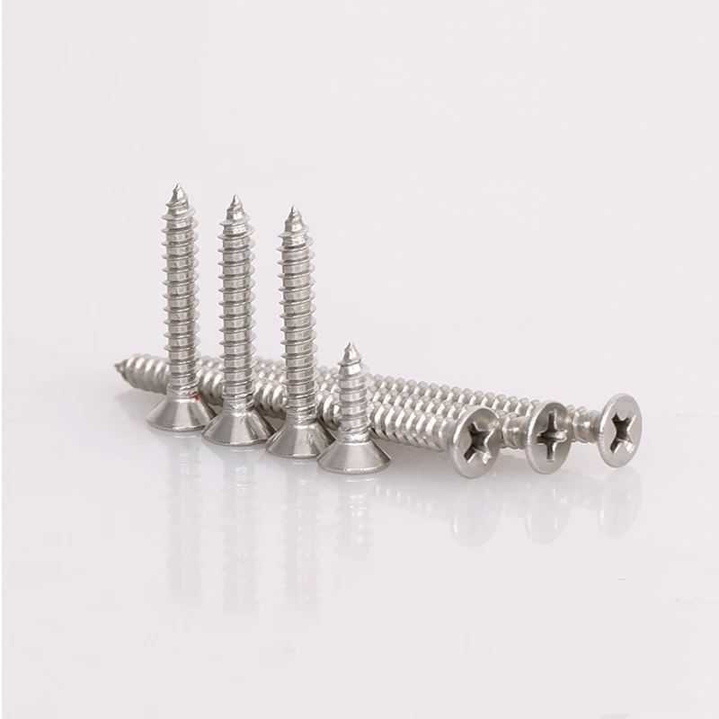 High Quality 300PCS/lot 304 Stainless steel Self-tapping Screws Phillips Screws Counter-sunk Wood Screws Fasteners Hardware