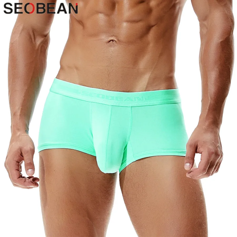 SEOBEAN 4Pcs/lot Boxers Mens Underwear Solid Colorful Male Panties Boxer Shorts Sexy Low Waist U Convex Design Men Underpants