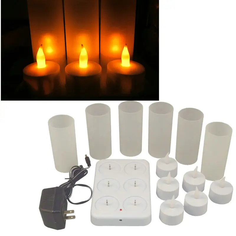 Set of 6 Rechargeable led candle Flameless Tea Light electric lamp waxless Valentine Home Wedding church Table DIY decor-AMBER