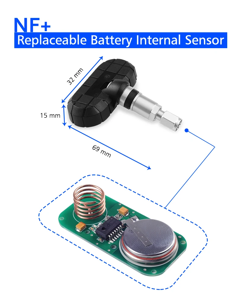 Only For CAREUD Built-in TPMS NF+ Car Wireless Internal Sensor with Replaceable Battery for Anti-theft and being lost