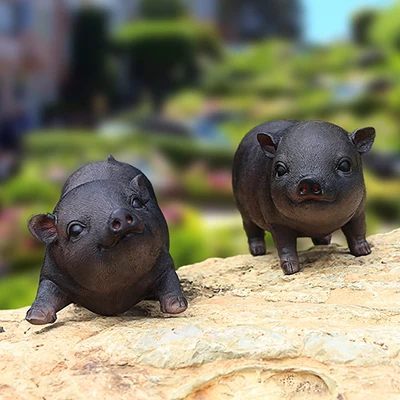 about 26x10x14cm simulation black pig model Environmentally resin handicraft,Pastoral garden decoration toy gift a0160