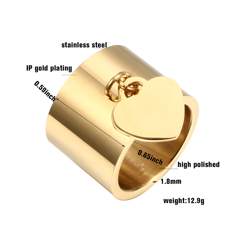 MSX Luxury Love Heart Tag Charm Rings Big Wide Stainless Steel Rings Vintage Forever Love Wedding Engagement Rings For Women Men