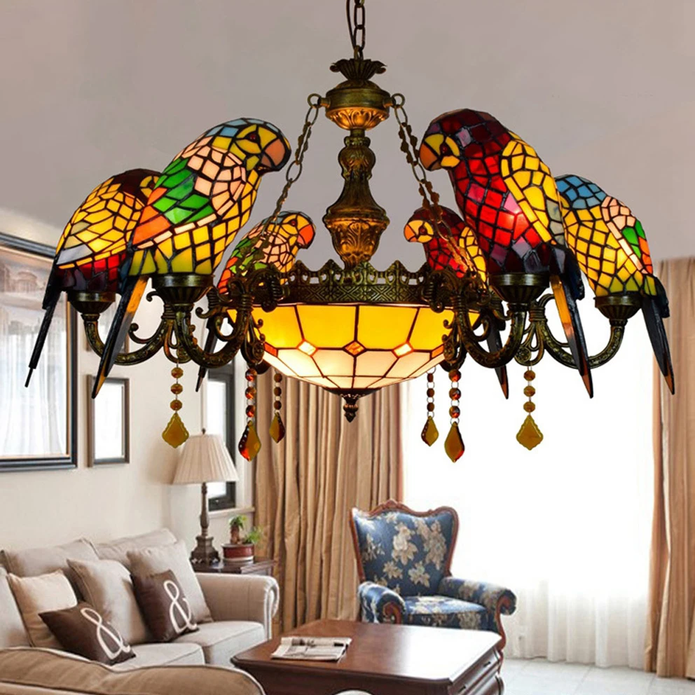 led e27 Tiffany Glass Zinc Alloy Parrot LED Lamp LED Light.Pendant Lights.Pendant Lamp.Pendant light For Dinning Room Foyer