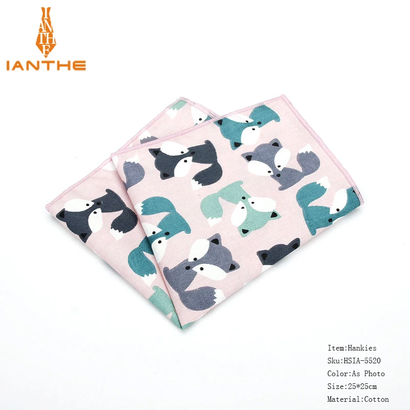 25*25cm Brand New Men\'s 100% Cotton Animals Handkerchief For Man Star Bear Print Pocket Square Chest Towel Suits Hankies