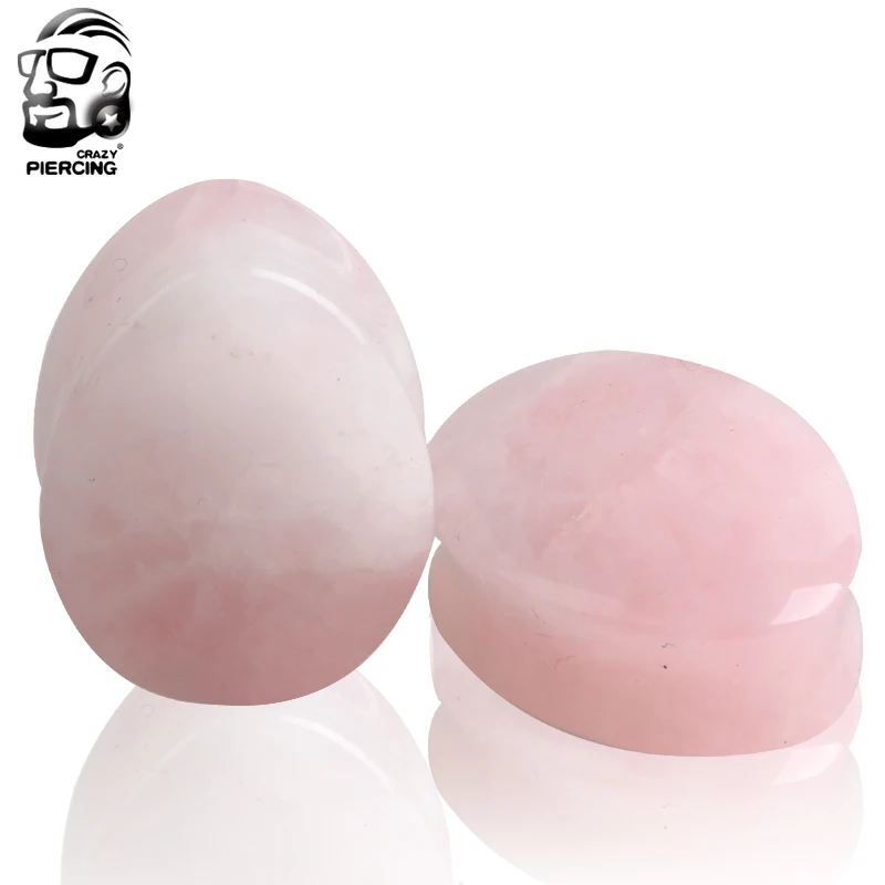 2PCS Rose Color Quartz Teardrop Natural Stone Ear Gauge Plugs Ear Tunnel Expander Ear Stretcher Fashion Body Piercing Jewelry