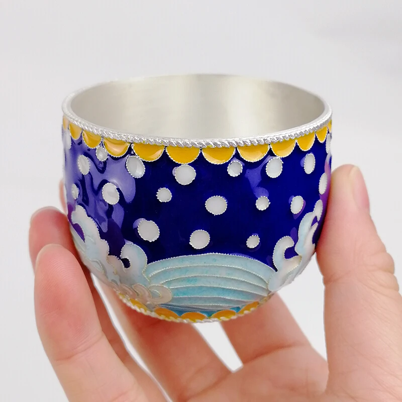 Silver tea cup 999 sterling silver water cup cloisonne tea cup teacup handmade silver cup mug