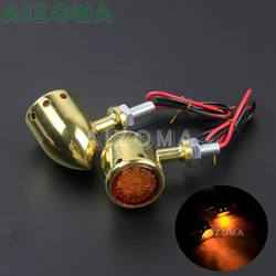 Motorcycle 12v Solid Brass Bullet Turn Signal Blinker Light Amber Flasher Indicators for Harley Chopper Sportster Softail Custom