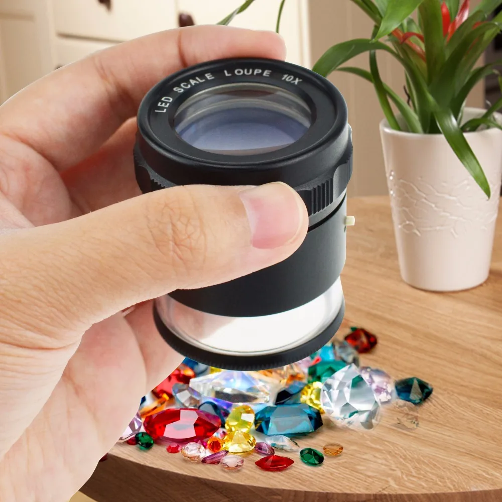 10x Magnification Scale Loupe (1/4/9) Interchangeable Glass Scale Chart 25mm Field of View with 8 LED Light - CLMG-7173