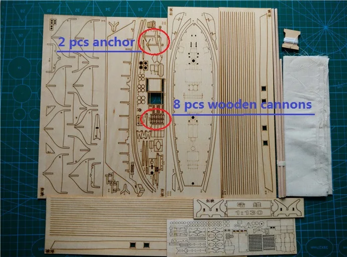 NIDALE Model Scale 1/130 HARVEY 1847 wooden ship model +8 pcs brass guns