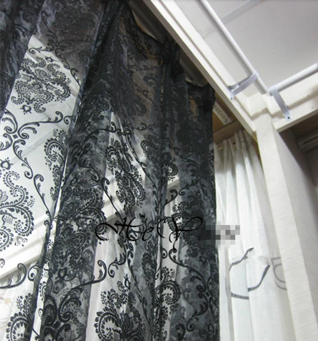 Flower fashion window screening organza fabic flocked light curtain for living room