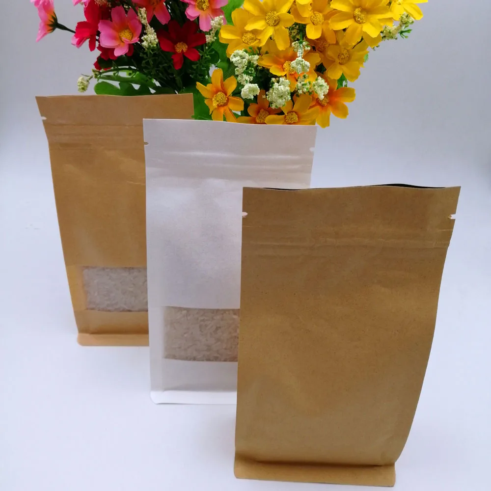 

50pcs Brown Kraft Paper Bag Stand Up Paper Bags For Gift Candy Wedding Food Nuts Cookie Packaging Bag Reclosable Storage Bags