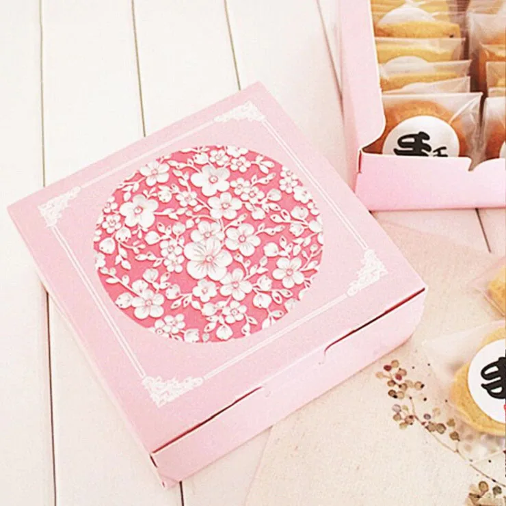 

40pcs/lot Pink Square Shaped Flowers Gift Boxes Candy Cookies Cupcake Packaging Box Wedding Party Gifts Favors Carton Box