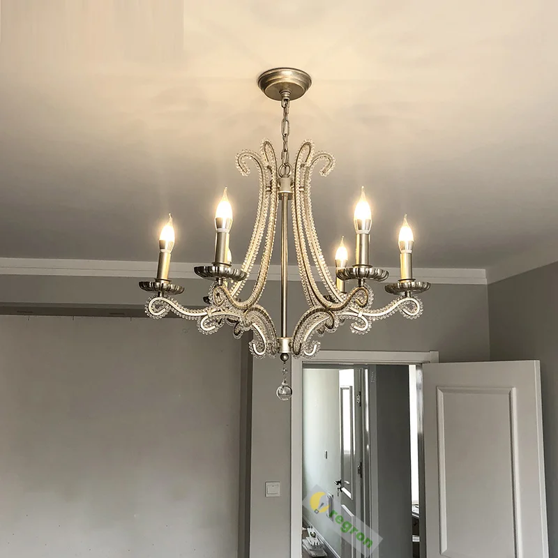 French crystal chandelier for living room Fashion pendant lamp ceiling bedroom Led lighting retro silver crystal chandeliers