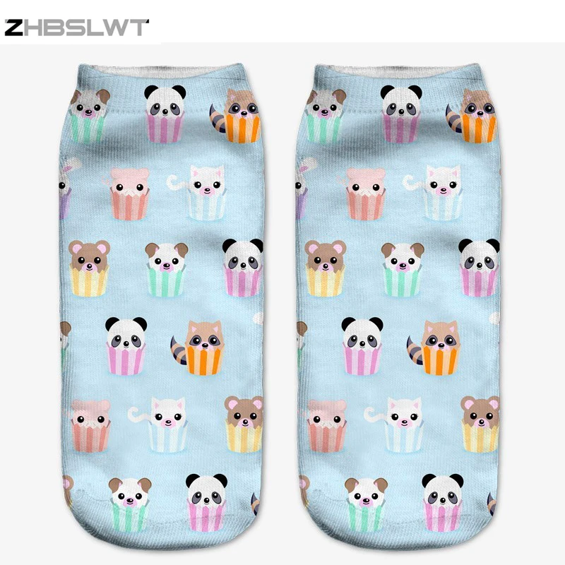 ZHBSLWT New Lovely pattern 3D Print Animal Women Socks Casual cartoon Socks Unisex Low Cut Ankle Socks