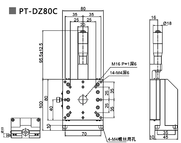 PT-DZ80 Manual Lifting Platform Lifting Platform with Differential Head on Z Axis of Upper and Lower Lifting Platform