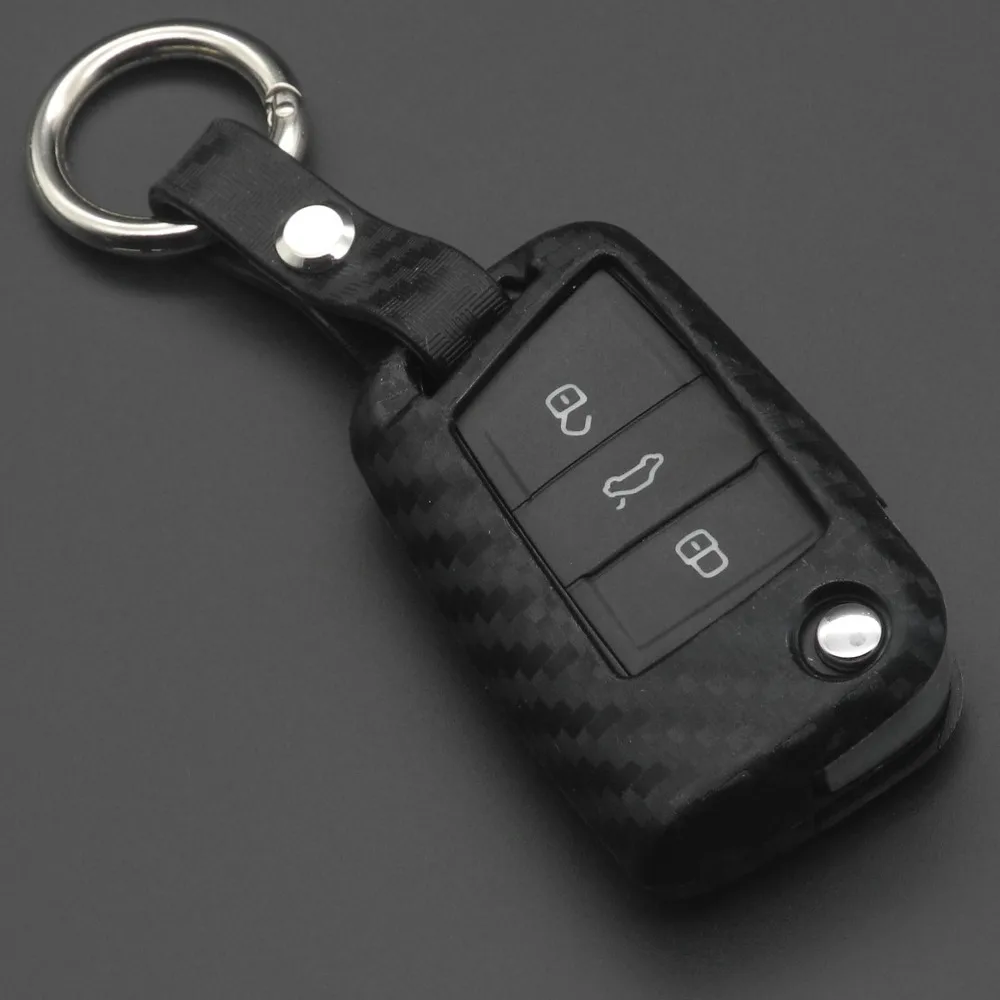 jingyuqin 3 Buttons Remote Carbon Silicone Key Case For VW Polo Golf 7 Tiguan Skoda Octavia Kodiaq Karoq Seat Ateca Leon Ibiza