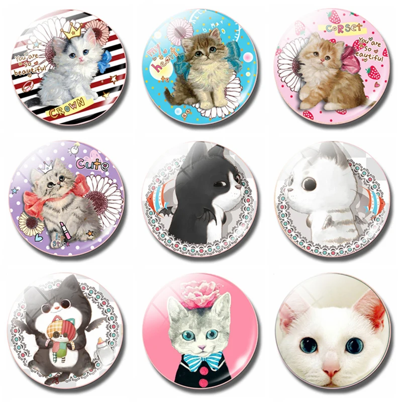 

30mm Cat Pet Decoration Magnet Kitchen Circular Glass Refrigerator Magnet Fixed Suction for Learning Whiteboard Notes