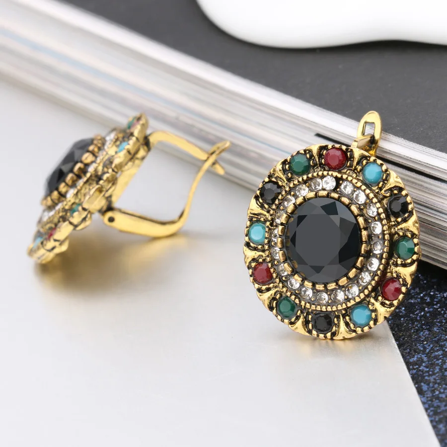 Kinel Hot Boho Antique Gold Color Earrings For Women Vintage Ethnic Bride Wedding Jewelry Party Gift Accessories