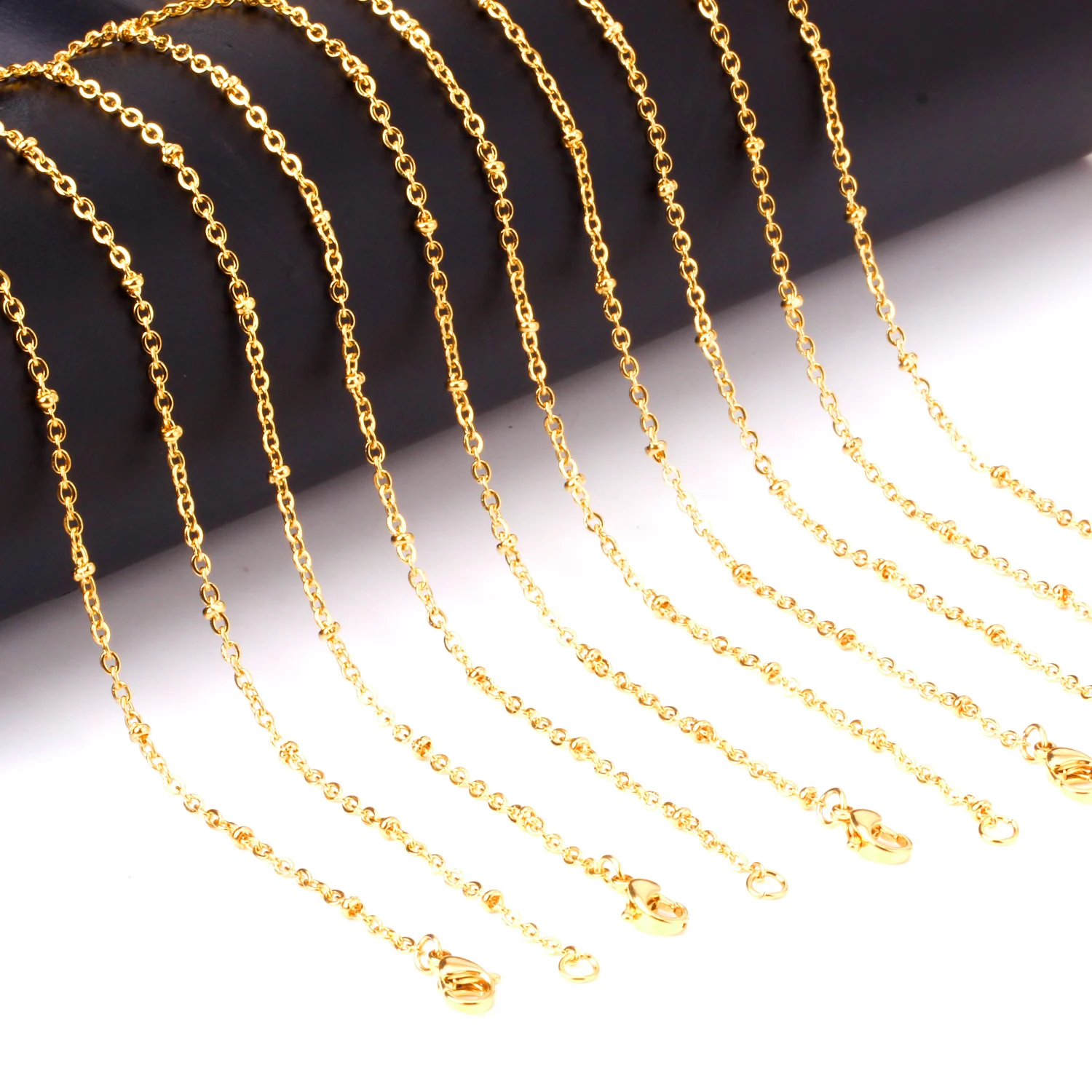 LUXUKISSKIDS 10pcs/Lots Wholesale Bead Chains Necklaces 18/20/22/24inch 2mm Chain With Beads Jewelry Accessories For Making Part